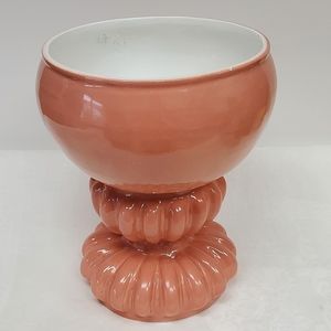 Vintage large peach coloured porcelain pedestal fruit bowl Made in Italy